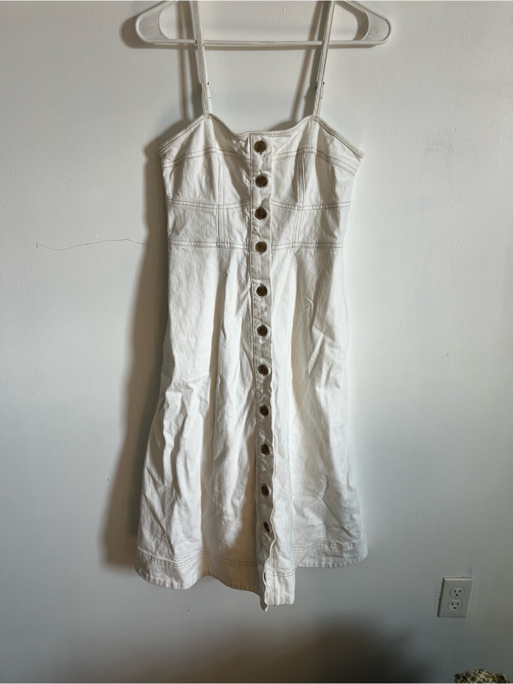 Jean White Button-Front Spaghetti Strap Midi Dress